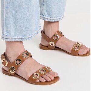 Larroude - Milan Leather Brown Gold-Accent Women's Sandals - sz 9